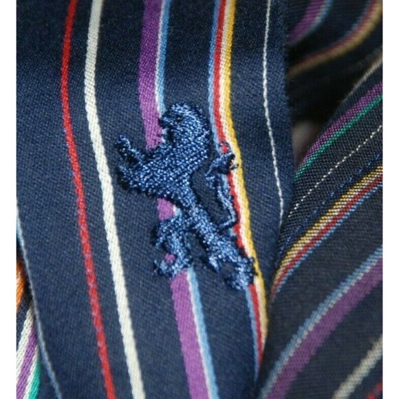 Mens BUGATCHI UOMO L Colorful Striped Contrast Cuff Dress Shirt Classic Cotton - Picture 6 of 10